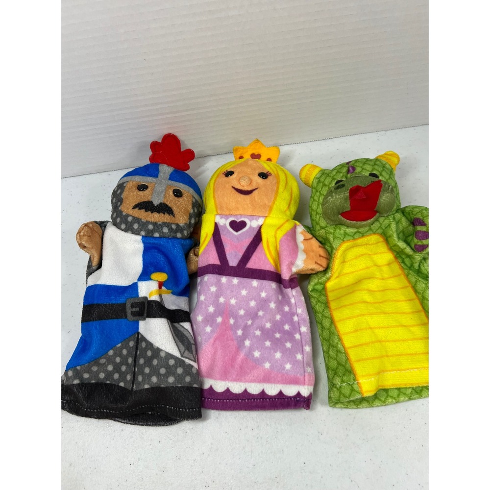 Melissa & Doug Hand Puppets Set Knight Princess Dragon 3 Piece Plush Toys 3337